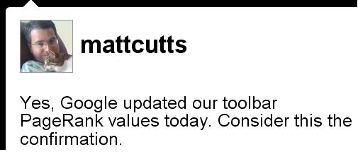MattCutts confirmando atualização do PageRank