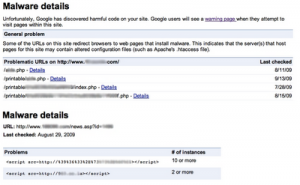 Google Webmaster Tools - Detalhes de Malware