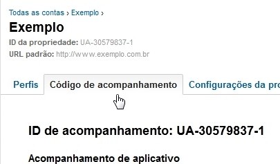 Código de acompanhamento do Analytics