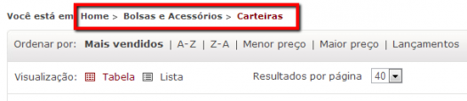recorte de um breadcrumb em site de ecommerce