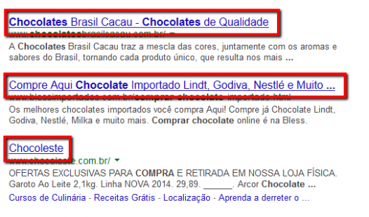 página de resultado do Google para "comprar chocolate"